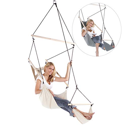 Feluna Hängesessel mit Fußstütze - Hängestuhl & Hängematte Indoor und Outdoor Liegesessel (Beige)