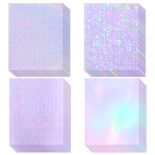 36 Sheets Holographic Sticker Paper, Transparent Holographic Vinyl Laminate Film, Clear Overlay Lamination Sticker Paper Self Adhesive Waterproof - Gem, Dot, Colorful, Star Patterns/8.5x11 inch