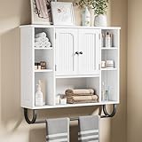 Skokliz Badezimmerschrank hängend, Weißer Medizinschrank mit 2 Türen, Offener Raum und Verstellbare Regale, platzsparender Hängeschrank für Badezimmer, Küche und Wohnzimmer, 19D x 80W x 72H cm