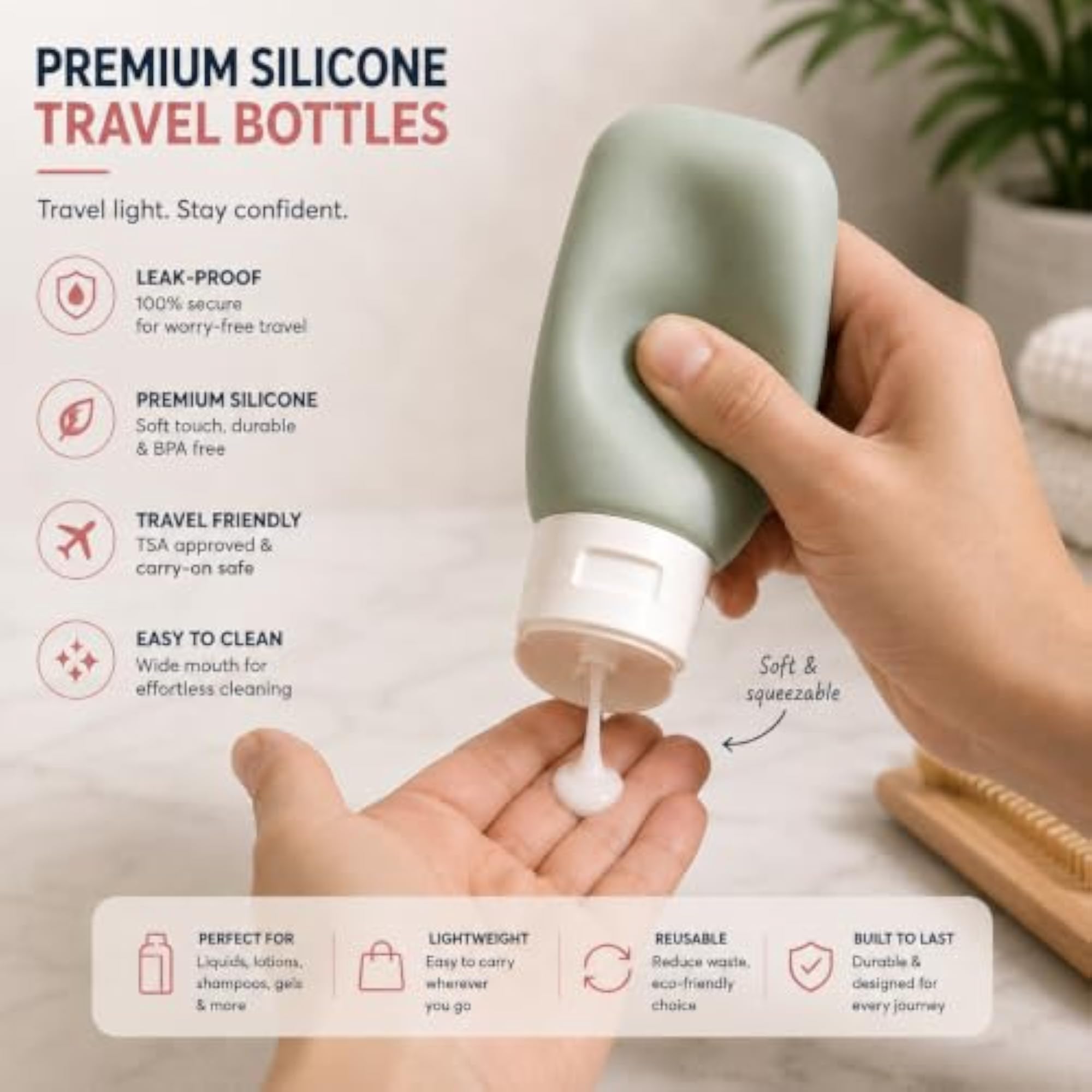 4-in-1 Travel Bottles, 60ml Silicone Set