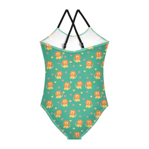 senya Girls Swimsuits One-Piece Swimwear Tie Bathing Suit Beach Summer Round Neck 9-10T Lion Green Background Pattern2