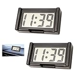 Digitaluhr, Mini Uhr Kleine Digitaluhr 2-Teiliges Set Autouhr Kompakte Led-Anzeige für Uhrzeit und Datum mit Selbstklebender Rückseite, Geeignet für Autos, Familien und Outdoor-Aktivitäten (Schwarz)