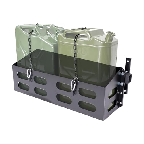 Dual Jerry Gas Cans Holder Rack for Two 5 Gallon/20 Liter Steel Jerry Cans Lockable Metal Steel Jerry Gasoline Cans Mount Brackets Fuel Jug holder Rack Double Jerry Can Carrier Water Container Holder Rack for Camping Overlanding