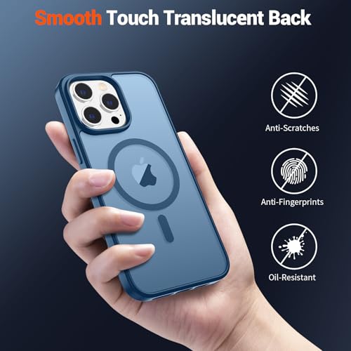 Image of SUPFINE Magnetic for iPhone 12 Pro Max Case (Compatible with MagSafe) (Military Grade Drop Protection) Translucent Matte Shockproof Phone Cover,Deep Blue