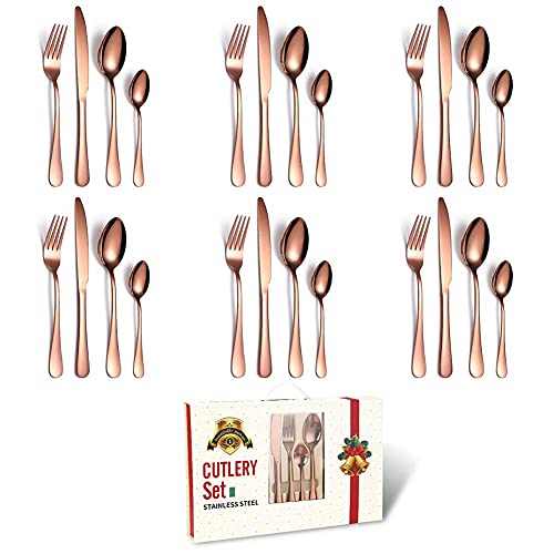 Juego de cubiertos de acero inoxidable (6 unidades), de primera calidad, de acero inoxidable apto para uso alimentario, elegante y duradero. Incluye cuchillos, tenedores y cucharas (24 piezas colorida