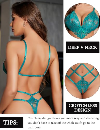 Image of Avidlove Women Lingeries Deep V Teddy Lingerie Sexy Lace Bodysuit Cut Out One Piece Mini Babydoll