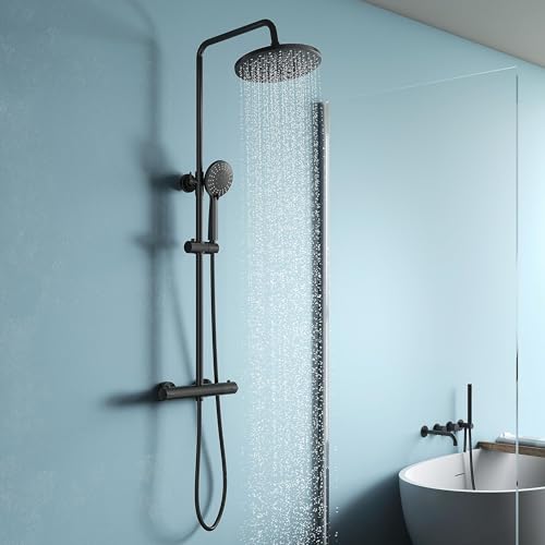 YOOZENA Thermostat Shower,Shower Set with Overhead Shower,Thermostatic Shower Mixer,Adjustable Height Shower Mixer Set for Bathroom,Black