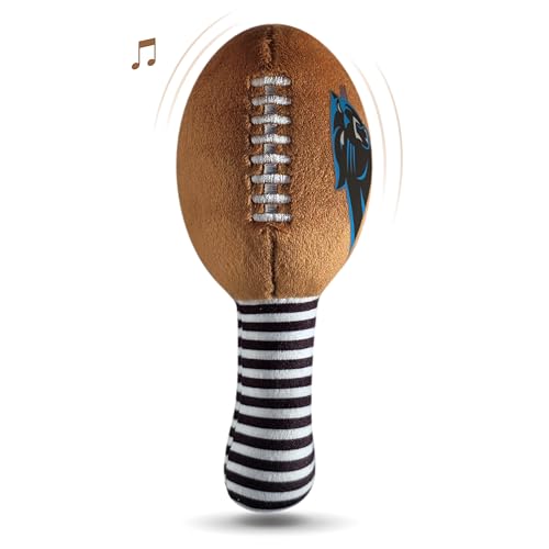 Image of Carolina Panthers Plush Football Rattle by Smilo - Officially Licensed NFL Baby Rattle Toy - Soft Baby Rattle with Bell - for Babies and Toddlers from 3 Months