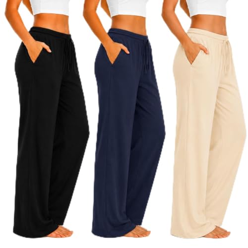 Image of Essential Elements Womens 3 Pack PJ Pants 100% Cotton Jersey Lounge Pajama