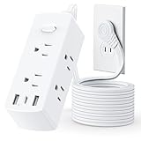 Yozisital Flat Plug Power Strip with 5 FT Extension Cord, 6 Outlets 3 USB Ports(1 USB C), 3 Sided Outlet Extender for Home Office Travel Dorm Room Essentials, White