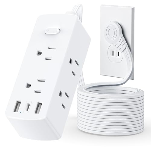 Yozisital Flat Plug Power Strip with 5 FT Extension Cord, 6 Outlets 3 USB Ports(1 USB C), 3 Sided...