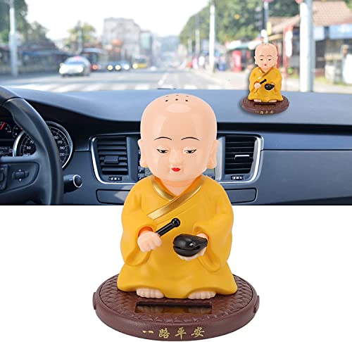 Image of AUGEN Small Buddhist Monk Solar Ornaments, Automatic Nodding Lucky Meaning Light Energy Sensing Eco Friendly Solar Buddhist Monk Statue Decoration for Home Car Dashboard (Pack of 1)(C, Yellow)