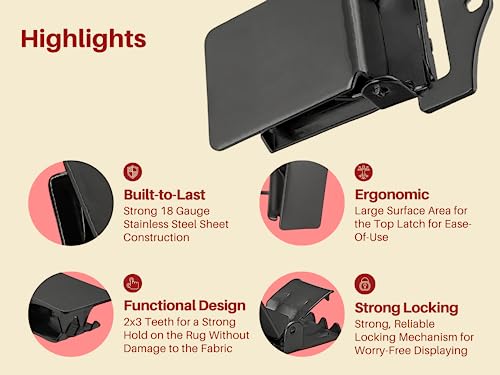 Image of Wall Clips Matte Black for Hanging Rugs and Animal Hides (Pack of 6) Rug Grippers /Clips /Hangers