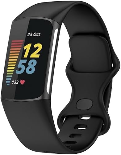 For Fitbit Charge 6 Solid Color Butterfly Buckle Silicone Watch Band, Size:S Size(Black)