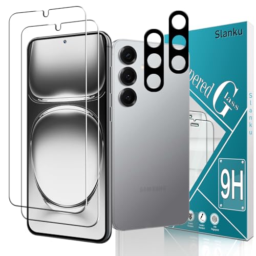 Slanku [2+2 Pack For Samsung Galaxy S25 Plus Screen Protector and Camera Protector Tempered Glass Flim 9H Hardness HD Clear Bubble-free Anti Scratch