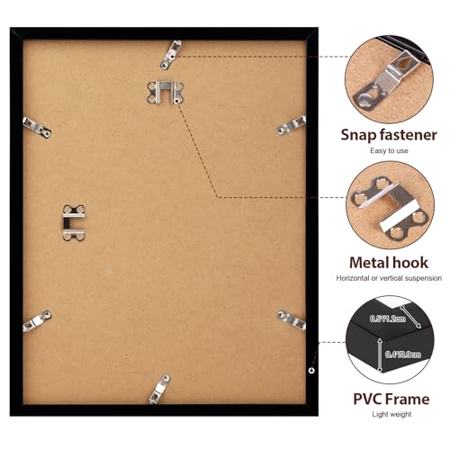 Image of Fixwal 8x10 Picture Frame Set of 6 with Shatter Resistant Plastic Cover, Thin Border and Light Weight Photo Frames for Wall or Tabletop Display, Black