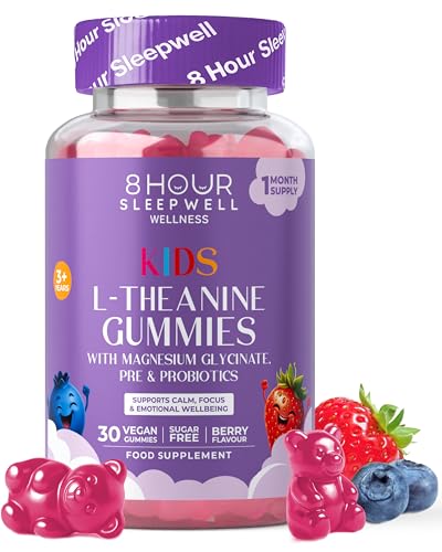 Kids L Theanine Gummies 50mg with Magnesium Glycinate & Prebiotics to Improve Kids Concentration & Focus | Sugar-Free Vegan & Chewable | Ages 3+ | Berry Flavour | 1 Month Supply