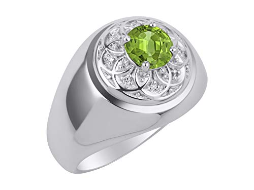 Image of Rylos Men's Designer Gypsy Ring with 7MM Round Gemstone & Diamond - Birthstone Rings in Sizes 8-13 in Sterling Silver