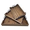 3 Piece Decorative Nested Vintage Wood Serving Tray Set For Coffee Table or Ottoman – Rustic Wooden Breakfast Trays For Kitchen, Dining Room, or Living Room – Farmhouse Platter w/Handles – Brown