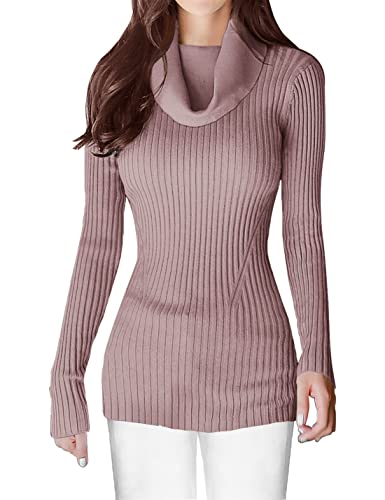 Image of v28 Women's Stretchable Cowl Neck Knit Long Sleeve Slim Fit Bodycon Sexy Sweater