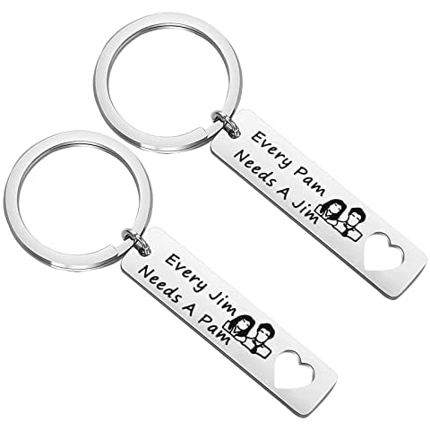 BEKECH Office Inspired Jim Pam Lovers Gift Every Jim Needs A Pam Matching Couple Keychain for Jim and Pam Couple Fan, Silver, S Cover