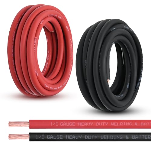 Shirbly 1/0 Gauge Battery Cable 20FT Red + 20FT Black 1/0 AWG Pure Copper Wire Welding Cable for Automotive Battery Solar and Generator Standard USA OFC Wire