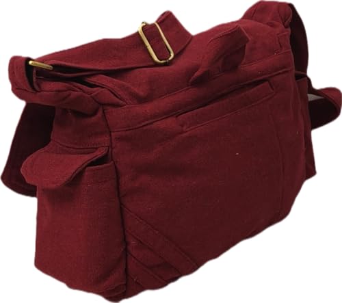 Image of Rough Canvas Cotton Messenger Sling Bag, (32x23x10cm, 7.5L) Medium Size. Patching with Elephant Design