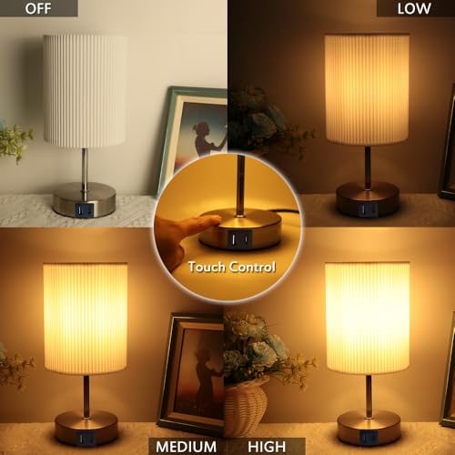 Bedside Lamps, Touch Control Table Lamp with Metal Base 3-Way Brightness Changing Dimmable USB A+C Charging LED Light Bulbs Desk Lamp Minimalist Night Light for Bedroom Living Room - Image 4