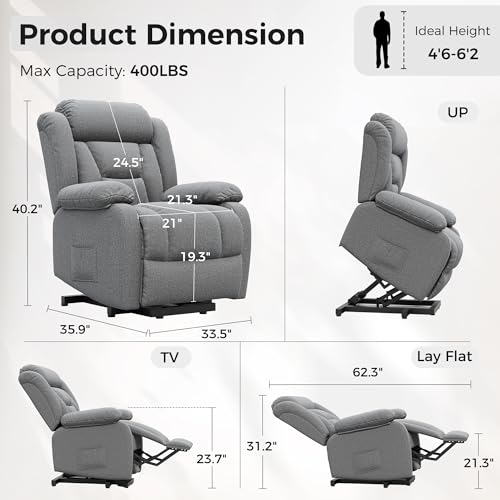 Image of Amopatio Power Lift Recliner Chairs for Elderly Upgraded Living Room Reclining Chairs Indoor Lounge Chairs Single Sofa with Side Pockets and Remote Control for Bedroom