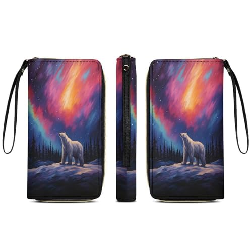 Aurora Polar Bear Women's Wallet Wristlet Zipper Purse with Hand Strap Travel Credit Card Holder for Daily Use Gifts4