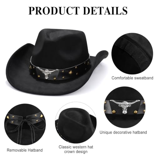 Image of Cowboy Hat for Men Women Suede Western Leather Cowgirl Hats Uniex Hat