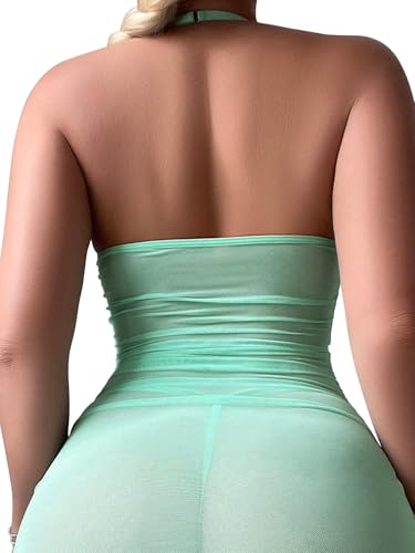 Image of Foxiny Sexy Chain Sheer Mesh Ruched Bodycon Mini Lingerie Dress with Thong 2 Piece Set Outfits