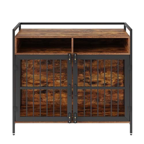VEVOR-Furniture-Style-Dog-Crate-with-Storage-41-inch-Dog-Crate-Furniture-Large-Breed-with-Double-Doors-Wooden-Dog-Cage-for-LargeMedium-Dog-Indoor-Hold-up-to-70-lbs-Rustic-Brown