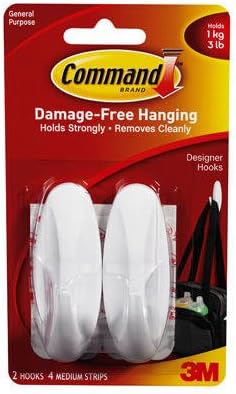 3M COMMAND SELF ADHESIVE MEDIUM HOOK - PACK OF 2