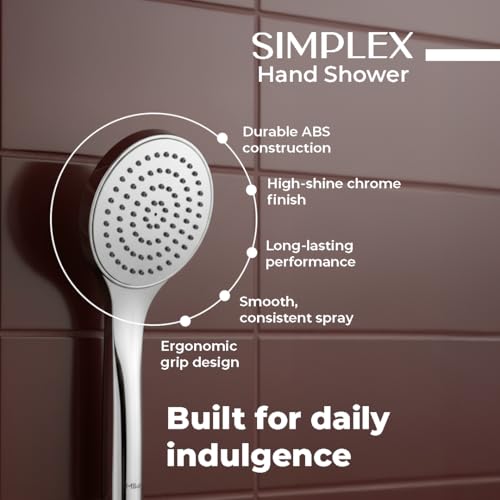 Image of Mila Simplex Single Function Hand Shower Full Spray Mode | Chrome Finish |Modern Design | Includes Hose (1.5m), Bracket & Installation Kit