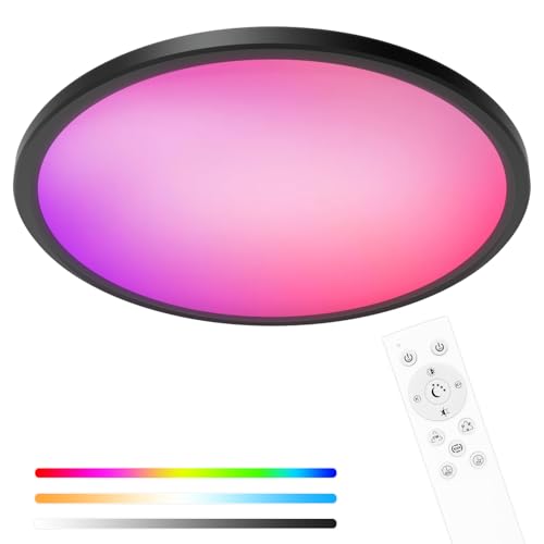 hepside Lampara Techo Regulable, 24W 2400LM RGB Regulable Plafon LED Techo con Mando a Distanci, Lamparas de Techo Dormitorio 3000K-6500K, para Salones,Cocina, Baños y más habitaciones