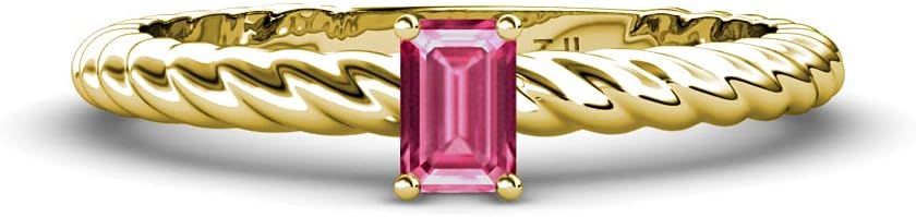 TriJewels Emerald Cut 6x4 mm Pink Tourmaline 1/2 ct Women Solitaire Rope Engagement Ring 10K Gold