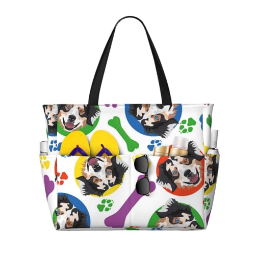 Grand sac de plage Berger Australien cabas XL pour femme