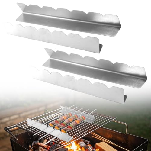 Lot de 4 Supports Pour Brochettes en Acier Inoxydable,Brochettes de Kebab Support avec 6 Encoches,pour Une Cuisson Uniforme,Supports pour Brochettes de Barbecue pour Barbecue, Viande, Légumes