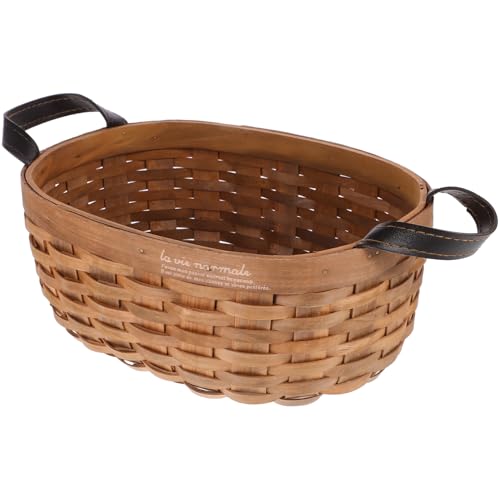Cabilock Woven Storage Basket with Leather Handles Rustic Food and Bread Serving Basket Decorative Sundries Organizer for Home Decor and Practical Storage