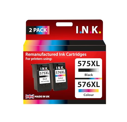 I.N.K. Remanufactured Canon PG-575 XL & CL-576 XL 2 Pack Black & Tri-Colour Inkjet Cartridges Compatible with PIXMA TS3550i, PIXMA TS3551i, PIXMA TR4750i, PIXMA TR4751i