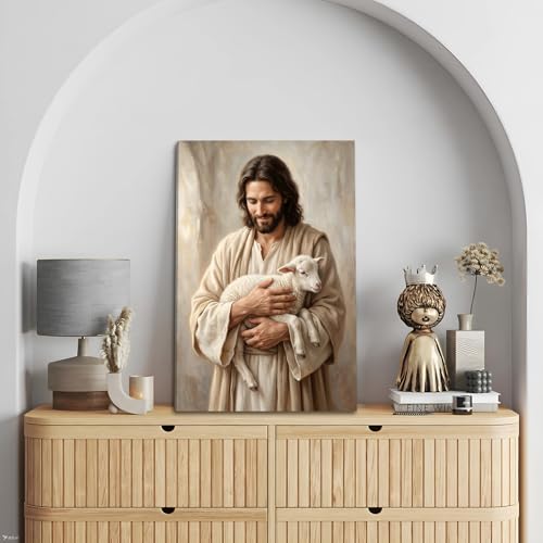 SIXWOOD Jesus The Good Shepherd Holding Lost Lamb Canvas Wall Art, 12x16 in by SIXWOOD - Used condition - Image 6