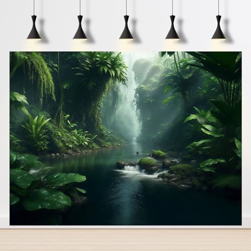 Image of Forest Aquarium Background Tropical Jungle Green Plants Fish Tank Background Foggy Rainforest Tranquil Lake Stream Reptile Tank Backgrounds Forests Waterfall Reptile Enclosure Backgrounds 48x18in