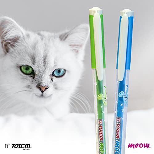Image of Totem Meow Ball Pens 100Pcs Blue Ink | Theme of Colourful Cats |Lightweight Design | 0.7 mm tip|Smooth Writing | Cute & Stylish Body | Ideal for School, Office & Business|Pens for Cat Lovers