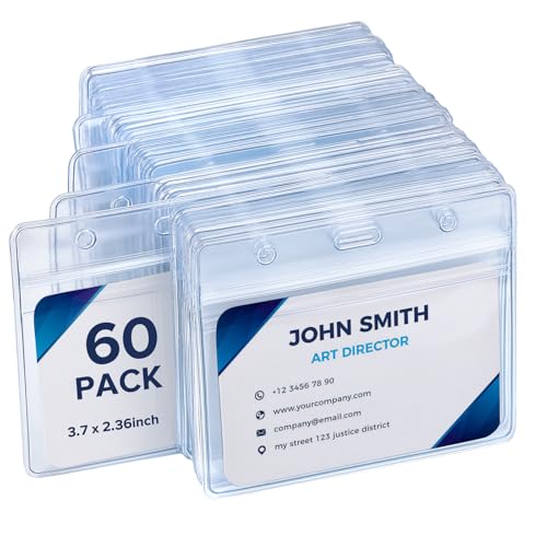 60 Pack Horizontal Badge Holders Clear Waterproof ID Card Holder