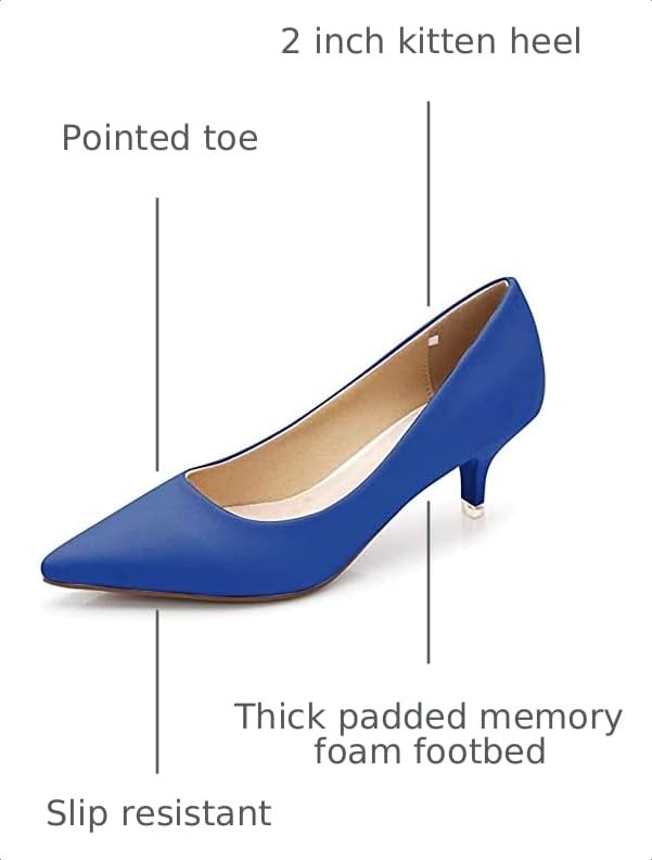Image of Women's Low Kitten Heel Pumps Classic Fashion Dress Pumps Simple Heeled Shoes for Office Work