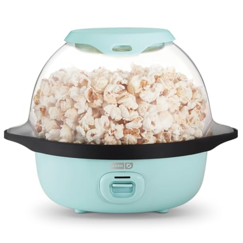 Dash SmartStore Stirring Popcorn Maker - Hot Oil Electric Popcorn Popper with Butter-Warming Tray, Clear Serving Bowl & Measuring Cup - 12 Cups, Aqua