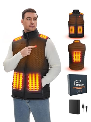 Image of Rrtizan Heated Vest for Men,Lightweight Electric Heating Vest with Battery Pack for Winter Outdoor Hunting Skiing Hiking work (US, Alpha, 3X-Large, Regular, Regular, Black-899)