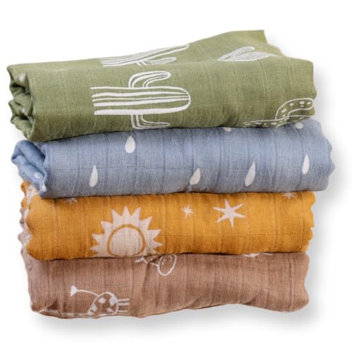 Image of Muslin Swaddle Blankets, Baby Swaddle Blankets, Swaddle Blankets for Boys and for Girls, Unisex Wrap Muslin Blanket, 4-Pack Soft Breathable Bamboo Cotton Blankets, Baby Essentials, Registry Must Have