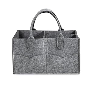 PandaEar Modern Minimalist Gray Diaper Caddy Organizer, Portable Travel Baby Organizer, Nursery Caddy Basket, Collapsible Baby Stuff Organizer